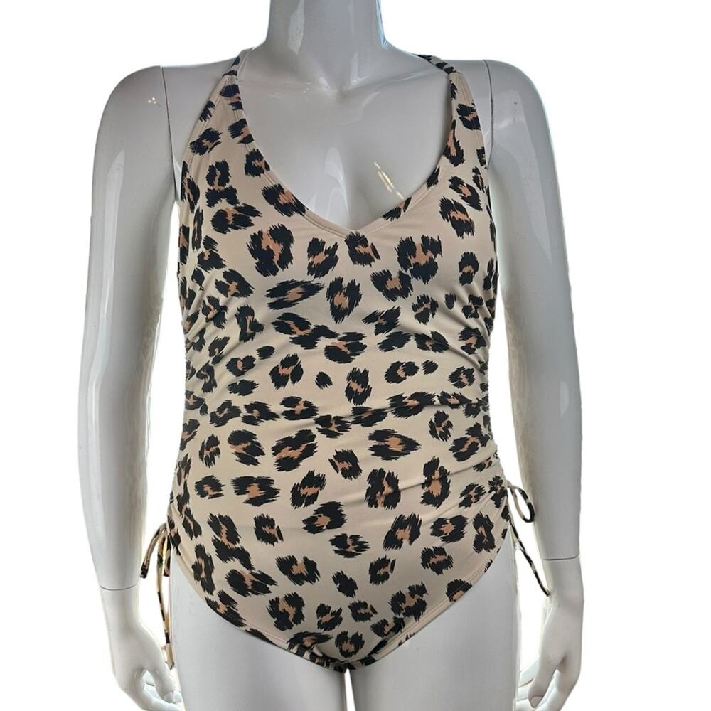 Kona Sol Leopard Print One Piece Swimsuit Size Large Built in Bra